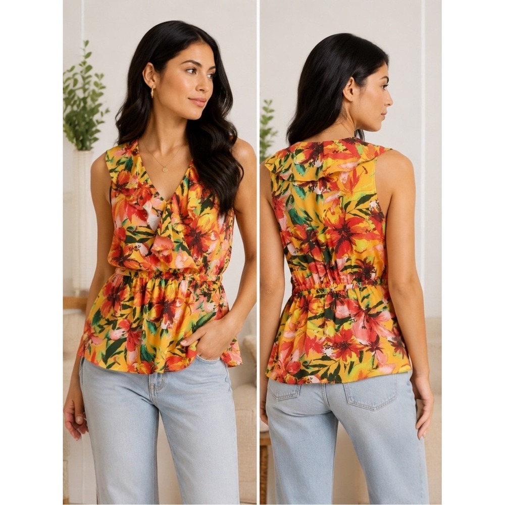 Sofia Jeans by Sofia Vergara Tropical Floral Sleeveless Blouse Size‎ Large